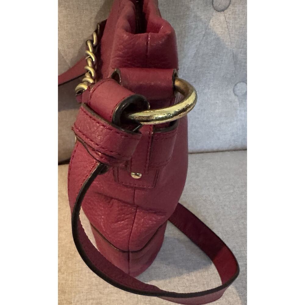 Coach Burgundy Pebbled Leather Chain Duffle Crossbody Shoulder Bag - Picture 10 of 12